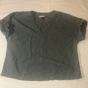 Universal Thread Blouse Women M Green V-Neck Short Sleeve Linen Pullover Casual